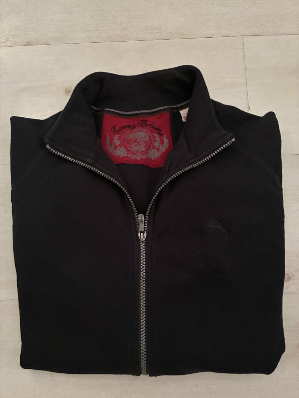 Tommy Bahama Men’s Medium Black Full Zip Cotton Knit Sweater Marlin Logo